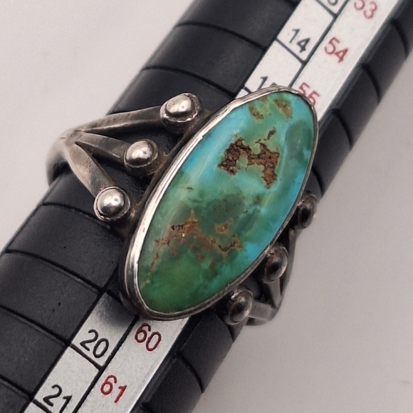Blue-green Navajo-Style Natural Turquoise Sterling Hand-made Ring Sz 8.5 - Picture 11 of 11